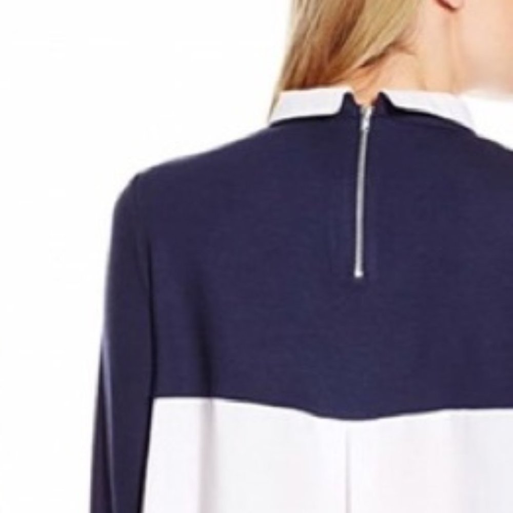 French Connection Women's Navy & White Fresh Jersey Classic Jumper Top Size M - Picture 2 of 6